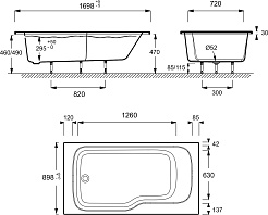 Jacob Delafon Акриловая ванна Bain-Douche Malice 170x90 L CE6D065L-00 – фотография-3